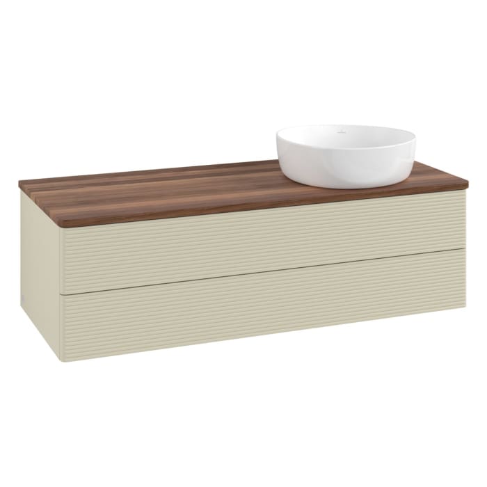 Villeroy & Boch Antao Waschbeckenunterschrank, 120 x 36 cm, 2 Auszüge mit LED-Licht, Front mit Struktur, ohne Hahnloch, für Waschtisch rechts