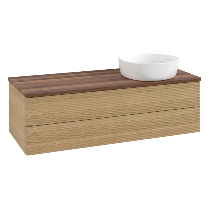 Villeroy & Boch Antao Waschbeckenunterschrank, 120 x 36 cm, 2 Auszüge mit LED-Licht, Front mit Struktur, ohne Hahnloch, für Waschtisch rechts