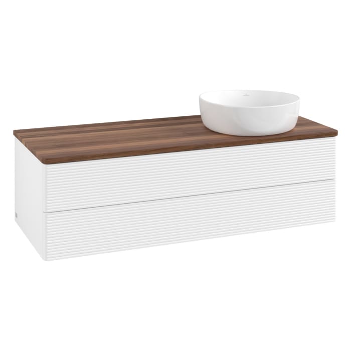 Villeroy & Boch Antao Waschbeckenunterschrank, 120 x 36 cm, 2 Auszüge mit LED-Licht, Front mit Struktur, ohne Hahnloch, für Waschtisch rechts