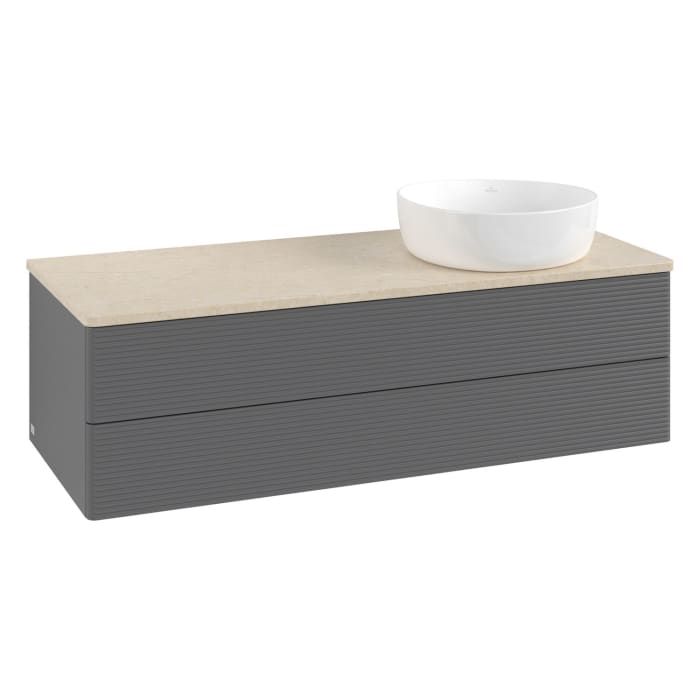 Villeroy & Boch Antao Waschbeckenunterschrank, 120 x 36 cm, 2 Auszüge mit LED-Licht, Front mit Struktur, ohne Hahnloch, für Waschtisch rechts