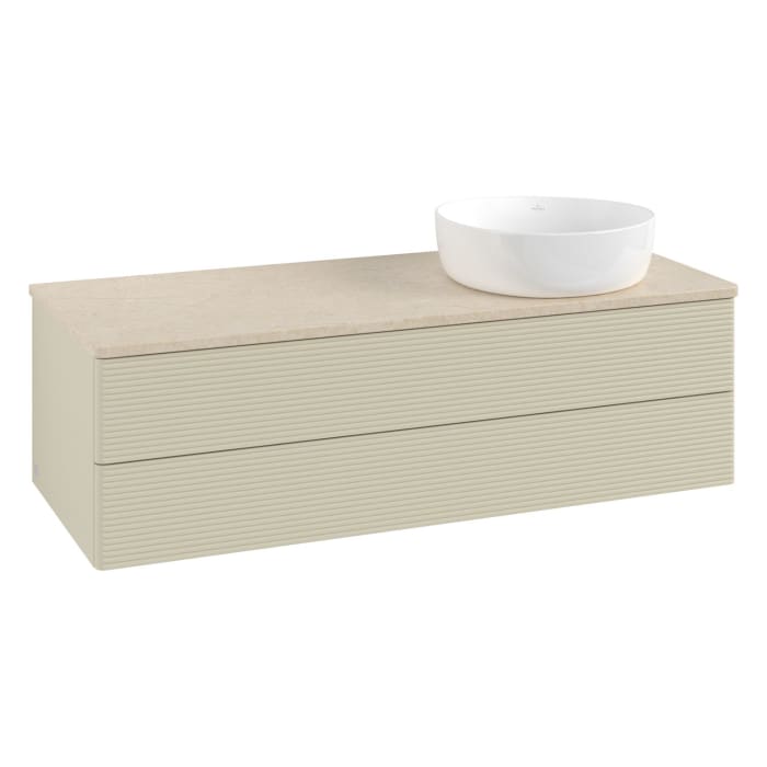 Villeroy & Boch Antao Waschbeckenunterschrank, 120 x 36 cm, 2 Auszüge mit LED-Licht, Front mit Struktur, ohne Hahnloch, für Waschtisch rechts