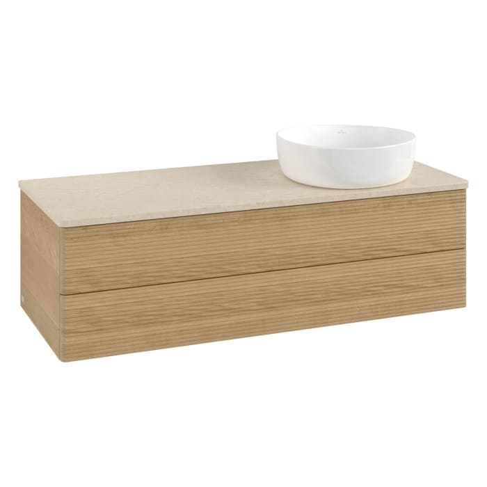 Villeroy & Boch Antao Waschbeckenunterschrank, 120 x 36 cm, 2 Auszüge mit LED-Licht, Front mit Struktur, ohne Hahnloch, für Waschtisch rechts