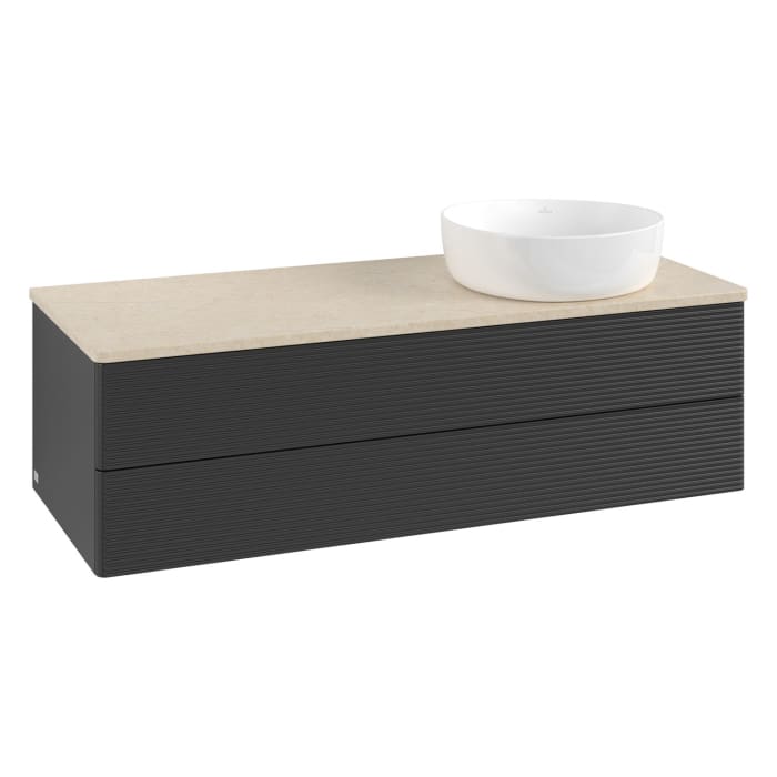 Villeroy & Boch Antao Waschbeckenunterschrank, 120 x 36 cm, 2 Auszüge mit LED-Licht, Front mit Struktur, ohne Hahnloch, für Waschtisch rechts