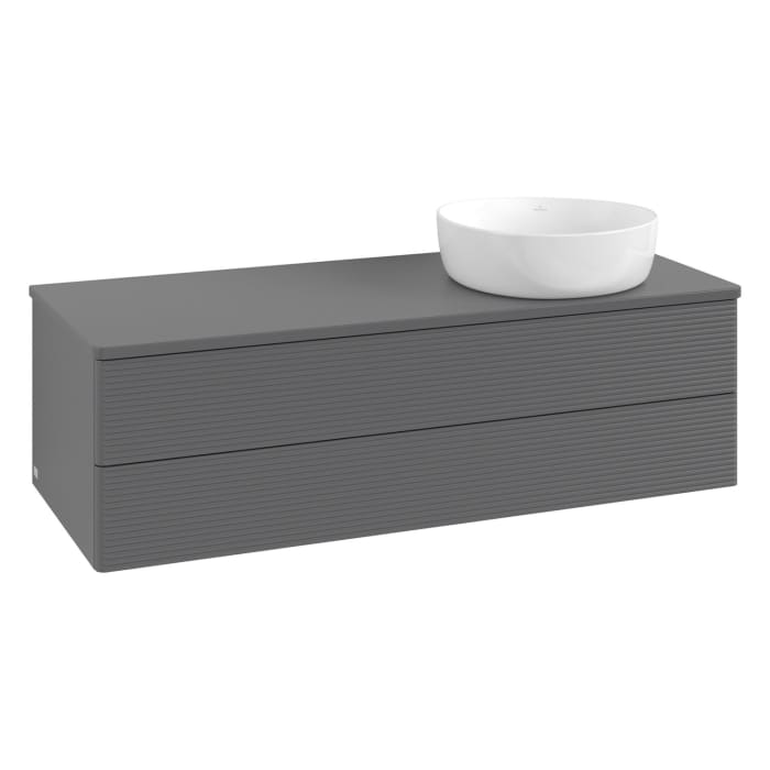 Villeroy & Boch Antao Waschbeckenunterschrank, 120 x 36 cm, 2 Auszüge mit LED-Licht, Front mit Struktur, mit Hahnloch, für Waschtisch rechts