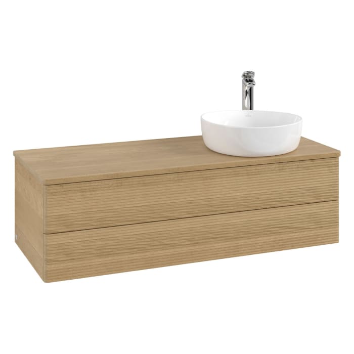 Villeroy & Boch Antao Waschbeckenunterschrank, 120 x 36 cm, 2 Auszüge mit LED-Licht, Front mit Struktur, mit Hahnloch, für Waschtisch rechts