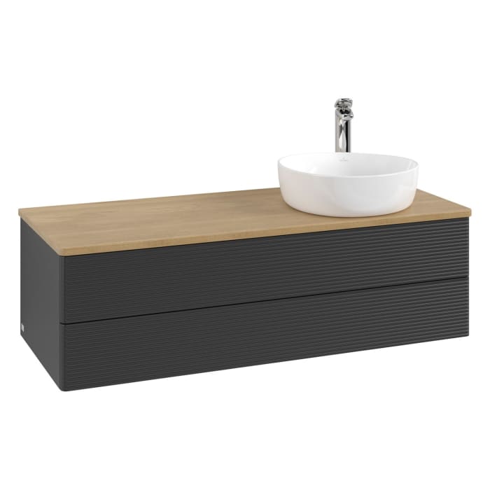 Villeroy & Boch Antao Waschbeckenunterschrank, 120 x 36 cm, 2 Auszüge mit LED-Licht, Front mit Struktur, mit Hahnloch, für Waschtisch rechts