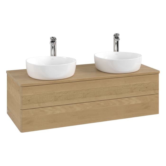 Villeroy & Boch Antao Waschbeckenunterschrank, 120 x 36 cm, 2 Auszüge mit LED-Licht, Front ohne Struktur, mit Hahnloch, für Waschtisch links und recht