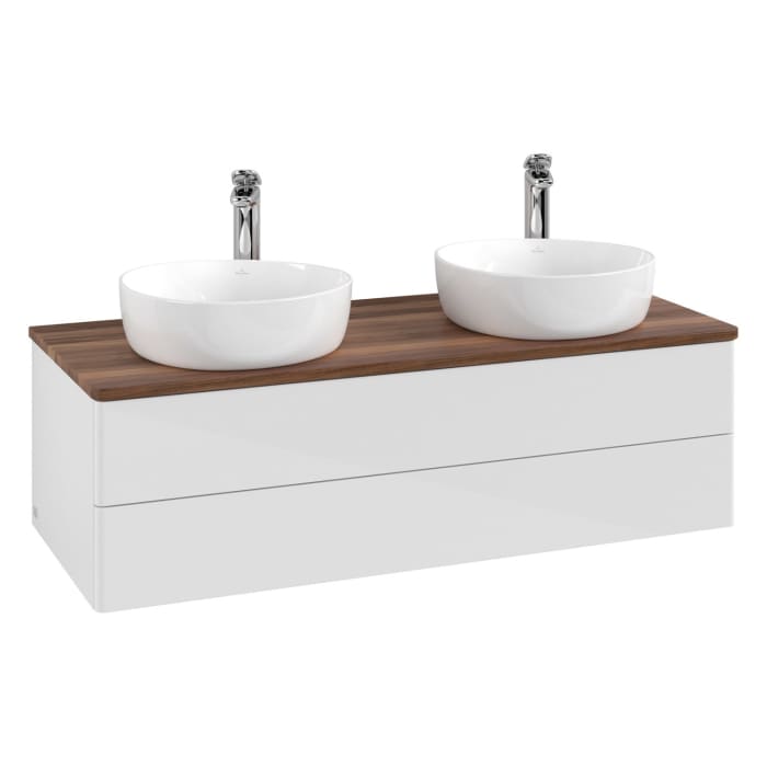 Villeroy & Boch Antao Waschbeckenunterschrank, 120 x 36 cm, 2 Auszüge mit LED-Licht, Front ohne Struktur, mit Hahnloch, für Waschtisch links und recht
