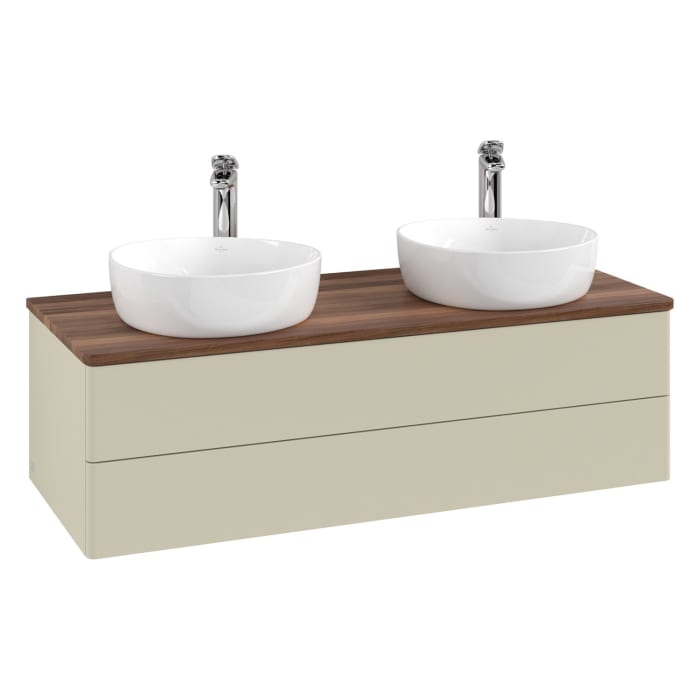 Villeroy & Boch Antao Waschbeckenunterschrank, 120 x 36 cm, 2 Auszüge mit LED-Licht, Front ohne Struktur, mit Hahnloch, für Waschtisch links und recht