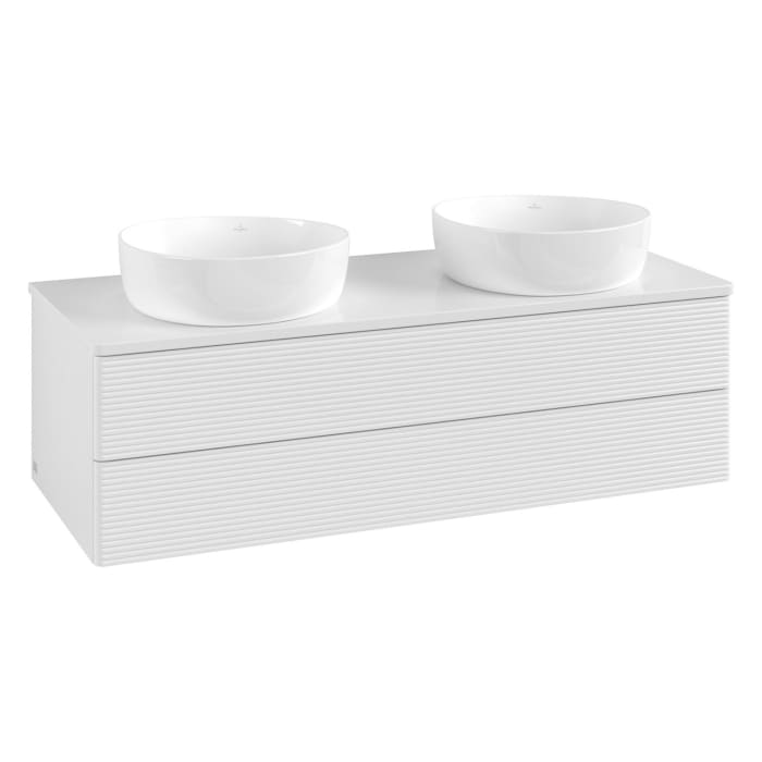 Villeroy & Boch Antao Waschbeckenunterschrank, 120 x 36 cm, 2 Auszüge mit LED-Licht, Front mit Struktur, ohne Hahnloch, für Waschtisch links und recht