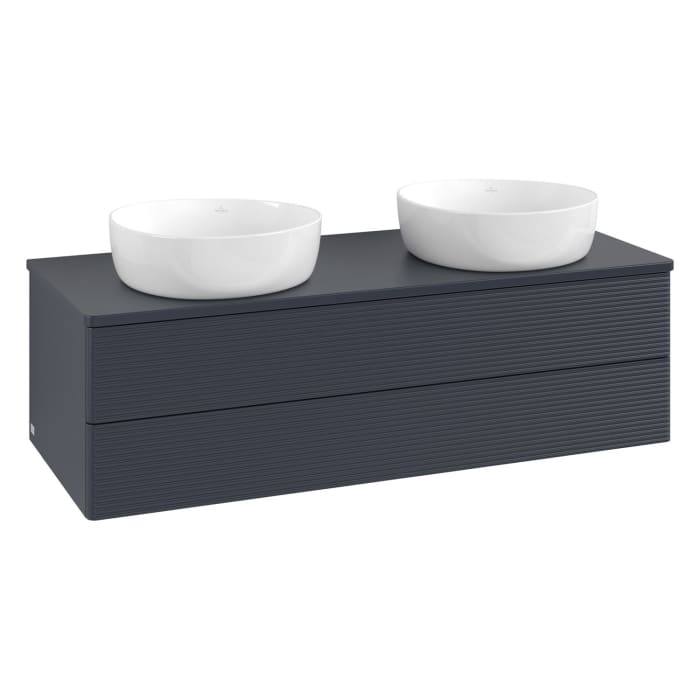 Villeroy & Boch Antao Waschbeckenunterschrank, 120 x 36 cm, 2 Auszüge mit LED-Licht, Front mit Struktur, ohne Hahnloch, für Waschtisch links und recht