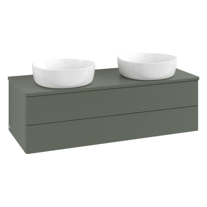 Villeroy & Boch Antao Waschbeckenunterschrank, 120 x 36 cm, 2 Auszüge mit LED-Licht, Front mit Struktur, ohne Hahnloch, für Waschtisch links und recht