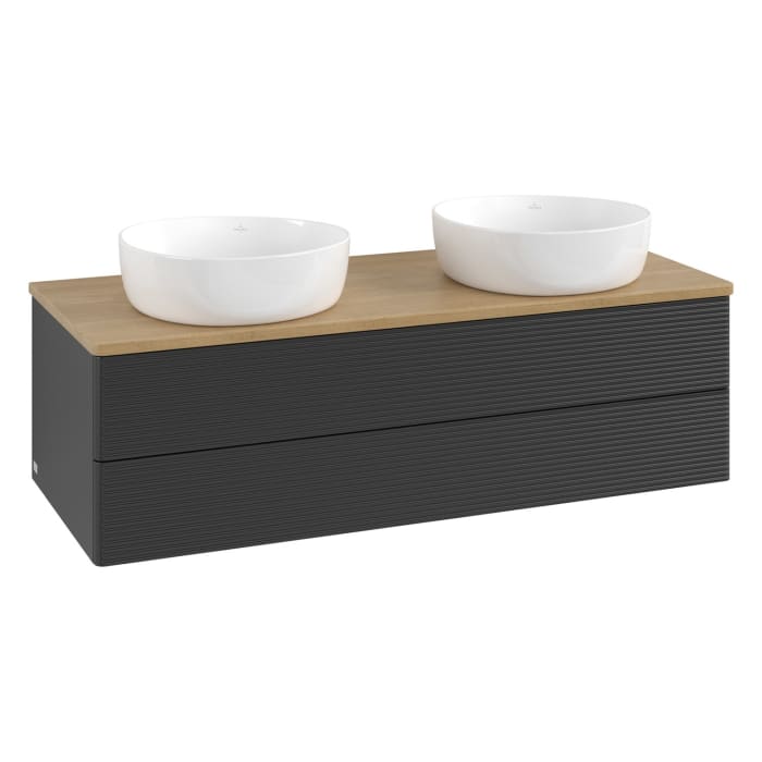 Villeroy & Boch Antao Waschbeckenunterschrank, 120 x 36 cm, 2 Auszüge mit LED-Licht, Front mit Struktur, ohne Hahnloch, für Waschtisch links und recht