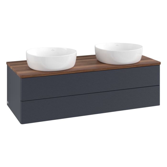 Villeroy & Boch Antao Waschbeckenunterschrank, 120 x 36 cm, 2 Auszüge mit LED-Licht, Front mit Struktur, ohne Hahnloch, für Waschtisch links und recht