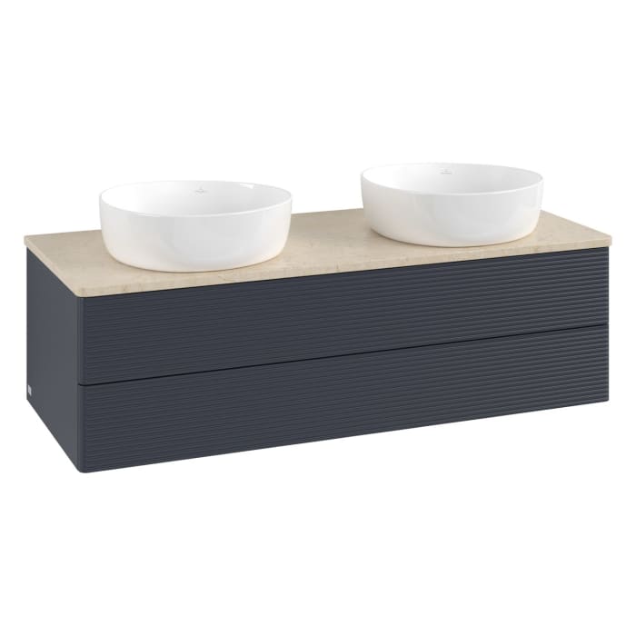 Villeroy & Boch Antao Waschbeckenunterschrank, 120 x 36 cm, 2 Auszüge mit LED-Licht, Front mit Struktur, ohne Hahnloch, für Waschtisch links und recht