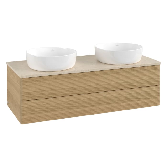 Villeroy & Boch Antao Waschbeckenunterschrank, 120 x 36 cm, 2 Auszüge mit LED-Licht, Front mit Struktur, ohne Hahnloch, für Waschtisch links und recht