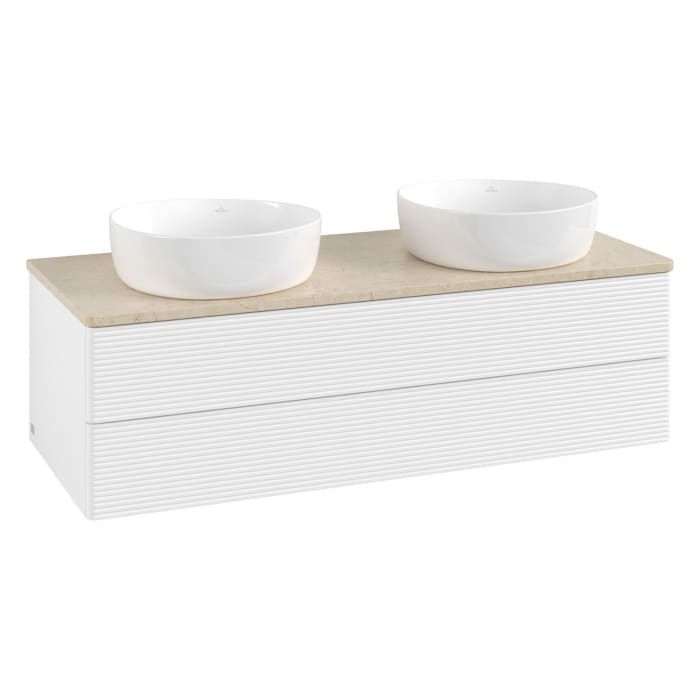 Villeroy & Boch Antao Waschbeckenunterschrank, 120 x 36 cm, 2 Auszüge mit LED-Licht, Front mit Struktur, ohne Hahnloch, für Waschtisch links und recht