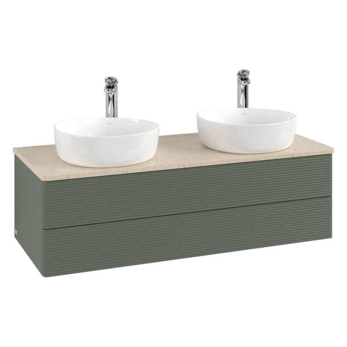 Villeroy & Boch Antao Waschbeckenunterschrank, 120 x 36 cm, 2 Auszüge mit LED-Licht, Front mit Struktur, mit Hahnloch, für Waschtisch links und rechts