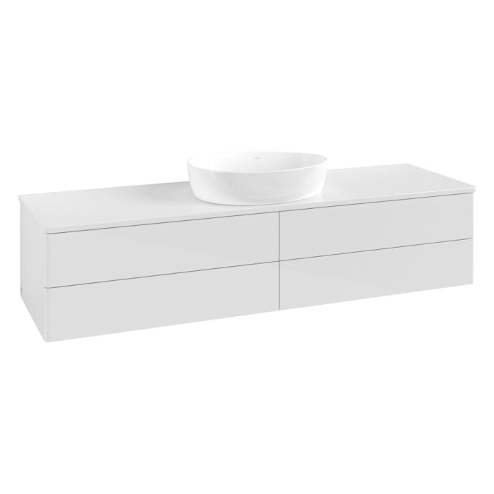 Villeroy & Boch Antao Waschbeckenunterschrank, 160 x 36 cm, 4 Auszüge mit LED-Licht, Front ohne Struktur, ohne Hahnloch, für Waschtisch mittig