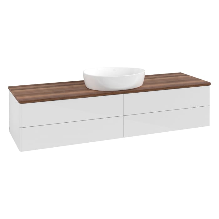 Villeroy & Boch Antao Waschbeckenunterschrank, 160 x 36 cm, 4 Auszüge mit LED-Licht, Front ohne Struktur, ohne Hahnloch, für Waschtisch mittig