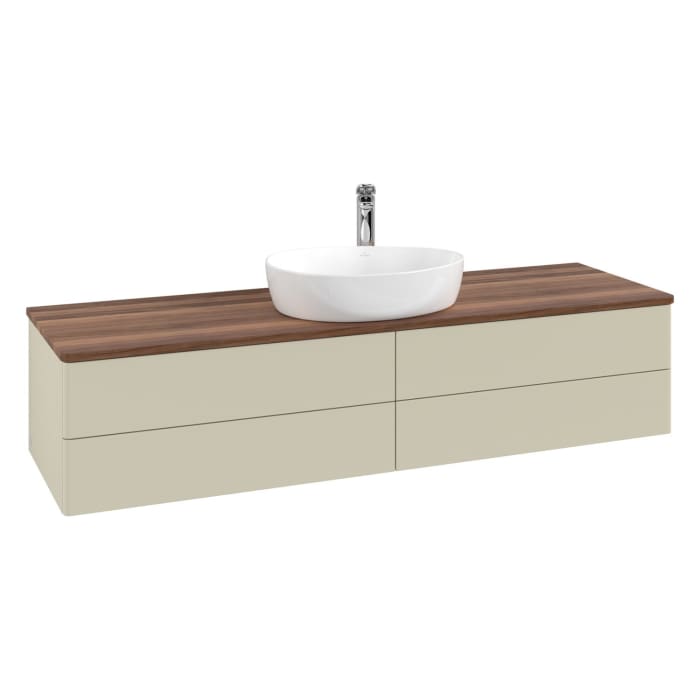 Villeroy & Boch Antao Waschbeckenunterschrank, 160 x 36 cm, 4 Auszüge mit LED-Licht, Front ohne Struktur, mit Hahnloch, für Waschtisch mittig