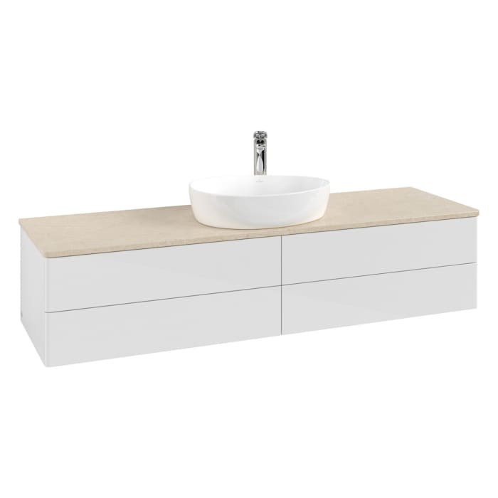 Villeroy & Boch Antao Waschbeckenunterschrank, 160 x 36 cm, 4 Auszüge mit LED-Licht, Front ohne Struktur, mit Hahnloch, für Waschtisch mittig