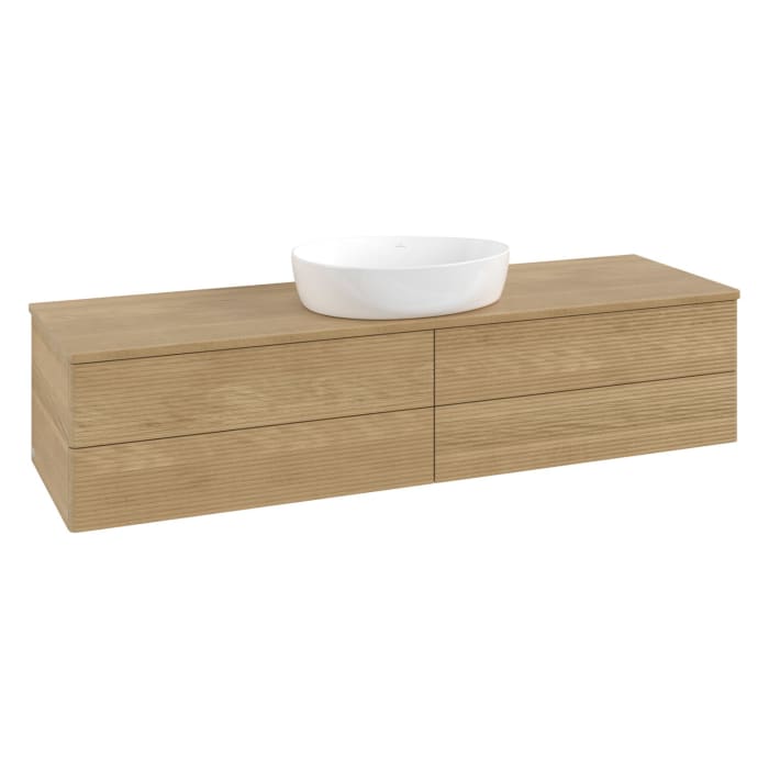 Villeroy & Boch Antao Waschbeckenunterschrank, 160 x 36 cm, 4 Auszüge mit LED-Licht, Front mit Struktur, ohne Hahnloch, für Waschtisch mittig