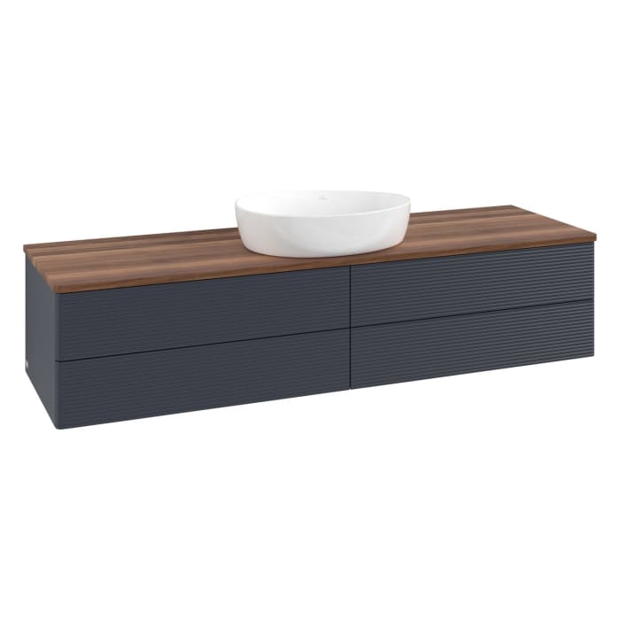 Villeroy & Boch Antao Waschbeckenunterschrank, 160 x 36 cm, 4 Auszüge mit LED-Licht, Front mit Struktur, ohne Hahnloch, für Waschtisch mittig