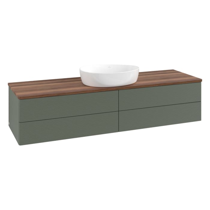 Villeroy & Boch Antao Waschbeckenunterschrank, 160 x 36 cm, 4 Auszüge mit LED-Licht, Front mit Struktur, ohne Hahnloch, für Waschtisch mittig