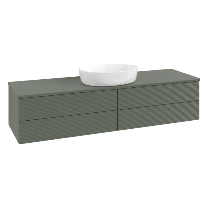 Villeroy & Boch Antao Waschbeckenunterschrank, 160 x 36 cm, 4 Auszüge mit LED-Licht, Front mit Struktur, mit Hahnloch, für Waschtisch mittig