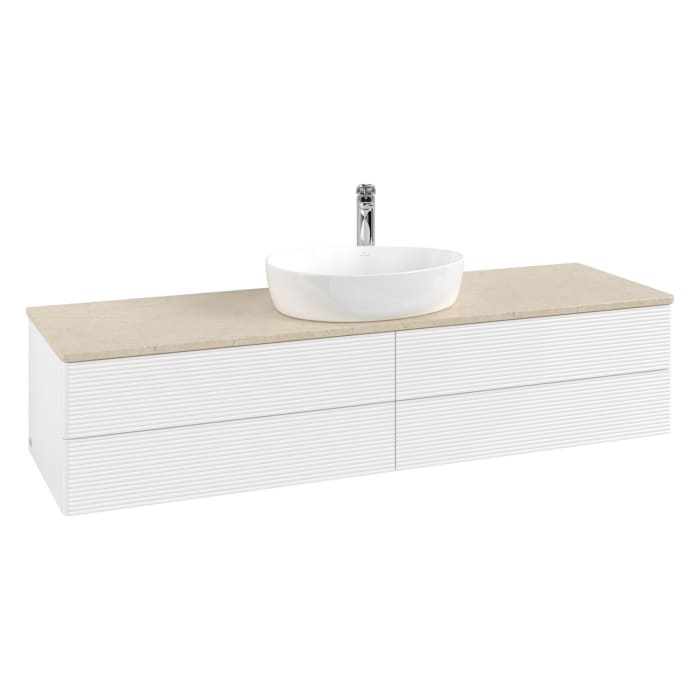 Villeroy & Boch Antao Waschbeckenunterschrank, 160 x 36 cm, 4 Auszüge mit LED-Licht, Front mit Struktur, mit Hahnloch, für Waschtisch mittig