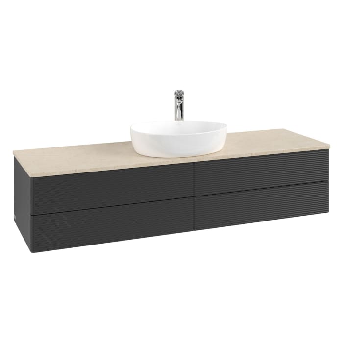 Villeroy & Boch Antao Waschbeckenunterschrank, 160 x 36 cm, 4 Auszüge mit LED-Licht, Front mit Struktur, mit Hahnloch, für Waschtisch mittig