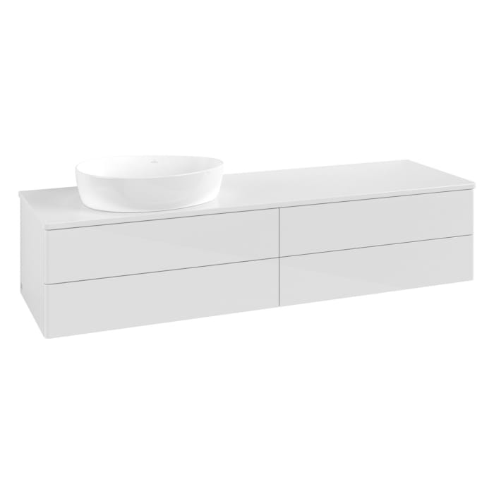 Villeroy & Boch Antao Waschbeckenunterschrank, 160 x 36 cm, 4 Auszüge mit LED-Licht, Front ohne Struktur, ohne Hahnloch, für Waschtisch links