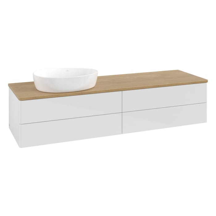 Villeroy & Boch Antao Waschbeckenunterschrank, 160 x 36 cm, 4 Auszüge mit LED-Licht, Front ohne Struktur, ohne Hahnloch, für Waschtisch links
