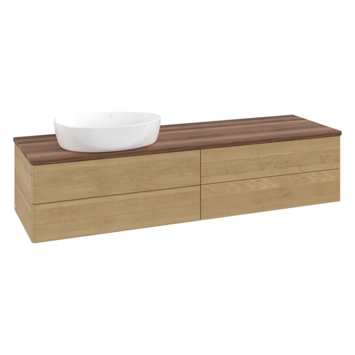 Villeroy & Boch Antao Waschbeckenunterschrank, 160 x 36 cm, 4 Auszüge mit LED-Licht, Front ohne Struktur, ohne Hahnloch, für Waschtisch links