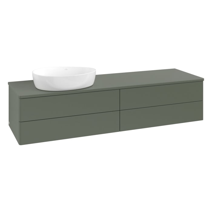 Villeroy & Boch Antao Waschbeckenunterschrank, 160 x 36 cm, 4 Auszüge mit LED-Licht, Front ohne Struktur, mit Hahnloch, für Waschtisch links