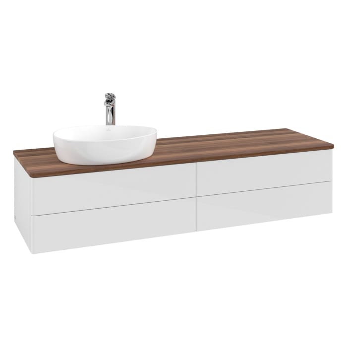 Villeroy & Boch Antao Waschbeckenunterschrank, 160 x 36 cm, 4 Auszüge mit LED-Licht, Front ohne Struktur, mit Hahnloch, für Waschtisch links