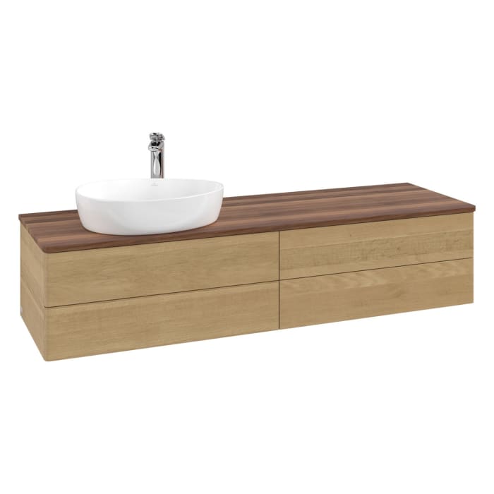 Villeroy & Boch Antao Waschbeckenunterschrank, 160 x 36 cm, 4 Auszüge mit LED-Licht, Front ohne Struktur, mit Hahnloch, für Waschtisch links