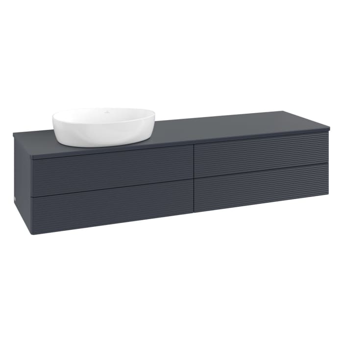 Villeroy & Boch Antao Waschbeckenunterschrank, 160 x 36 cm, 4 Auszüge mit LED-Licht, Front mit Struktur, ohne Hahnloch, für Waschtisch links