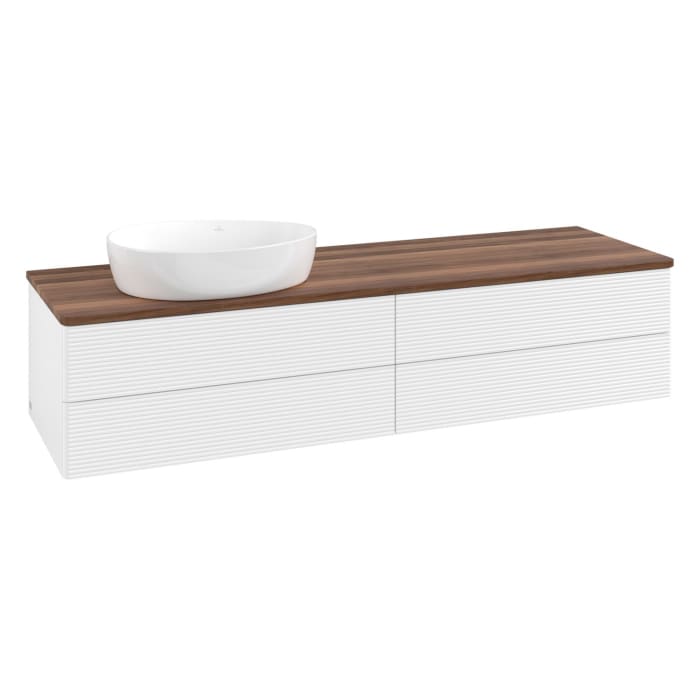 Villeroy & Boch Antao Waschbeckenunterschrank, 160 x 36 cm, 4 Auszüge mit LED-Licht, Front mit Struktur, ohne Hahnloch, für Waschtisch links