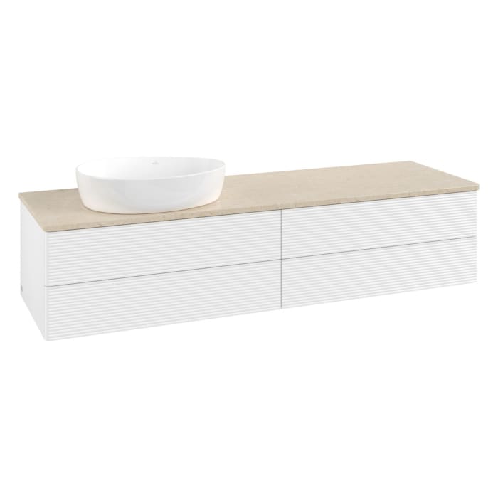 Villeroy & Boch Antao Waschbeckenunterschrank, 160 x 36 cm, 4 Auszüge mit LED-Licht, Front mit Struktur, ohne Hahnloch, für Waschtisch links