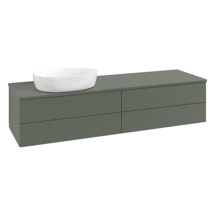 Villeroy & Boch Antao Waschbeckenunterschrank, 160 x 36 cm, 4 Auszüge mit LED-Licht, Front mit Struktur, mit Hahnloch, für Waschtisch links
