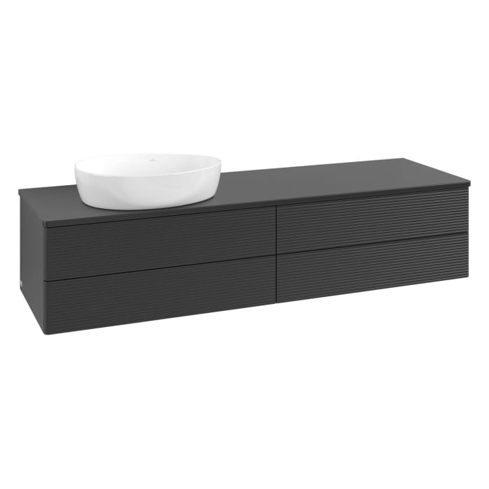 Villeroy & Boch Antao Waschbeckenunterschrank, 160 x 36 cm, 4 Auszüge mit LED-Licht, Front mit Struktur, mit Hahnloch, für Waschtisch links