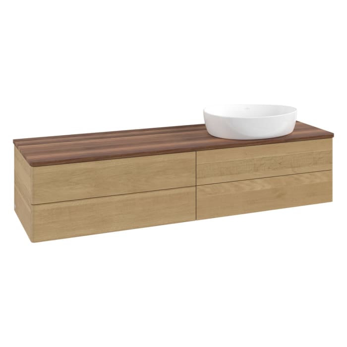 Villeroy & Boch Antao Waschbeckenunterschrank, 160 x 36 cm, 4 Auszüge mit LED-Licht, Front ohne Struktur, ohne Hahnloch, für Waschtisch rechts