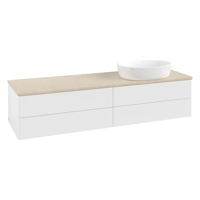Villeroy & Boch Antao Waschbeckenunterschrank, 160 x 36 cm, 4 Auszüge mit LED-Licht, Front ohne Struktur, ohne Hahnloch, für Waschtisch rechts