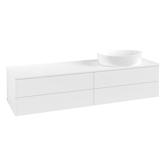 Villeroy & Boch Antao Waschbeckenunterschrank, 160 x 36 cm, 4 Auszüge mit LED-Licht, Front ohne Struktur, mit Hahnloch, für Waschtisch rechts