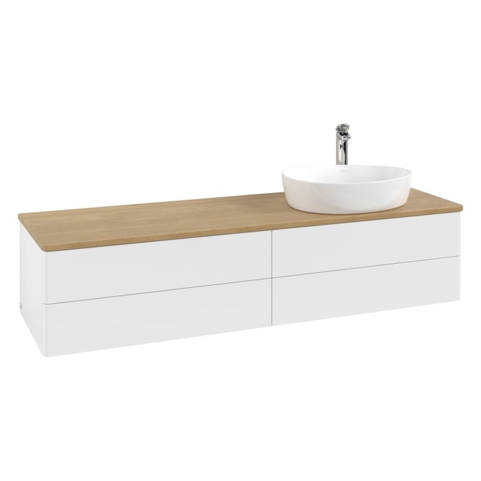 Villeroy & Boch Antao Waschbeckenunterschrank, 160 x 36 cm, 4 Auszüge mit LED-Licht, Front ohne Struktur, mit Hahnloch, für Waschtisch rechts