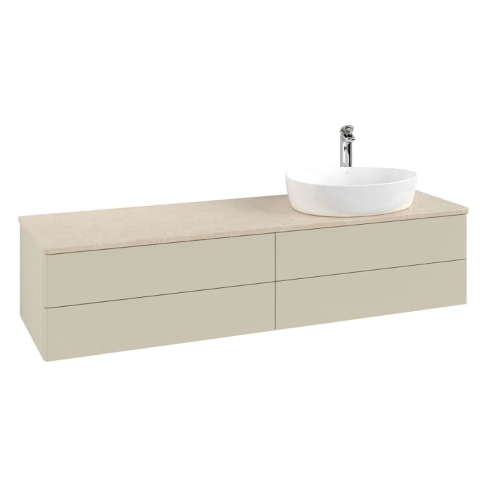 Villeroy & Boch Antao Waschbeckenunterschrank, 160 x 36 cm, 4 Auszüge mit LED-Licht, Front ohne Struktur, mit Hahnloch, für Waschtisch rechts
