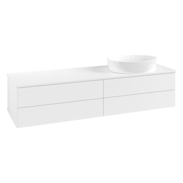 Villeroy & Boch Antao Waschbeckenunterschrank, 160 x 36 cm, 4 Auszüge mit LED-Licht, Front mit Struktur, ohne Hahnloch, für Waschtisch rechts