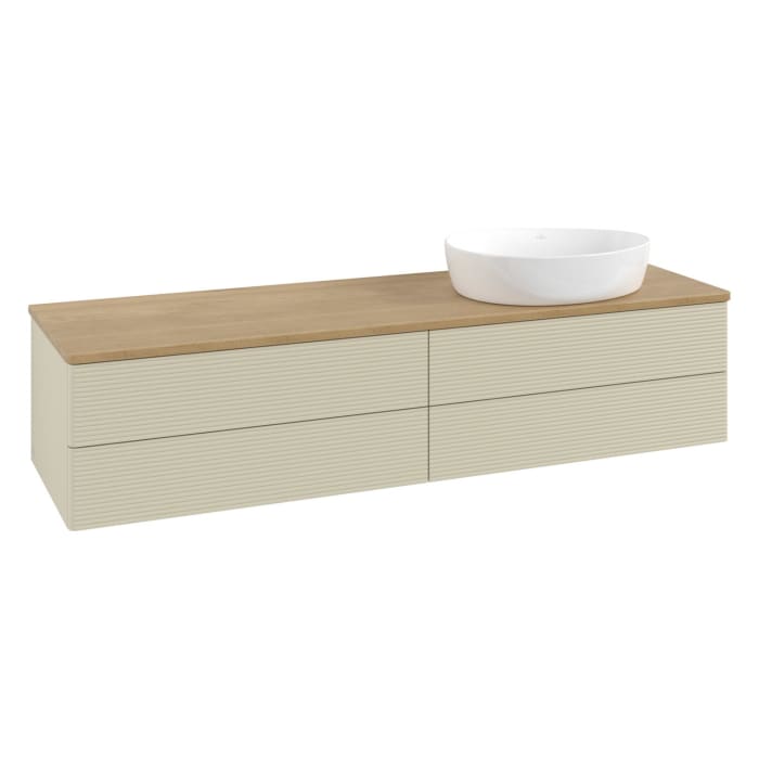 Villeroy & Boch Antao Waschbeckenunterschrank, 160 x 36 cm, 4 Auszüge mit LED-Licht, Front mit Struktur, ohne Hahnloch, für Waschtisch rechts